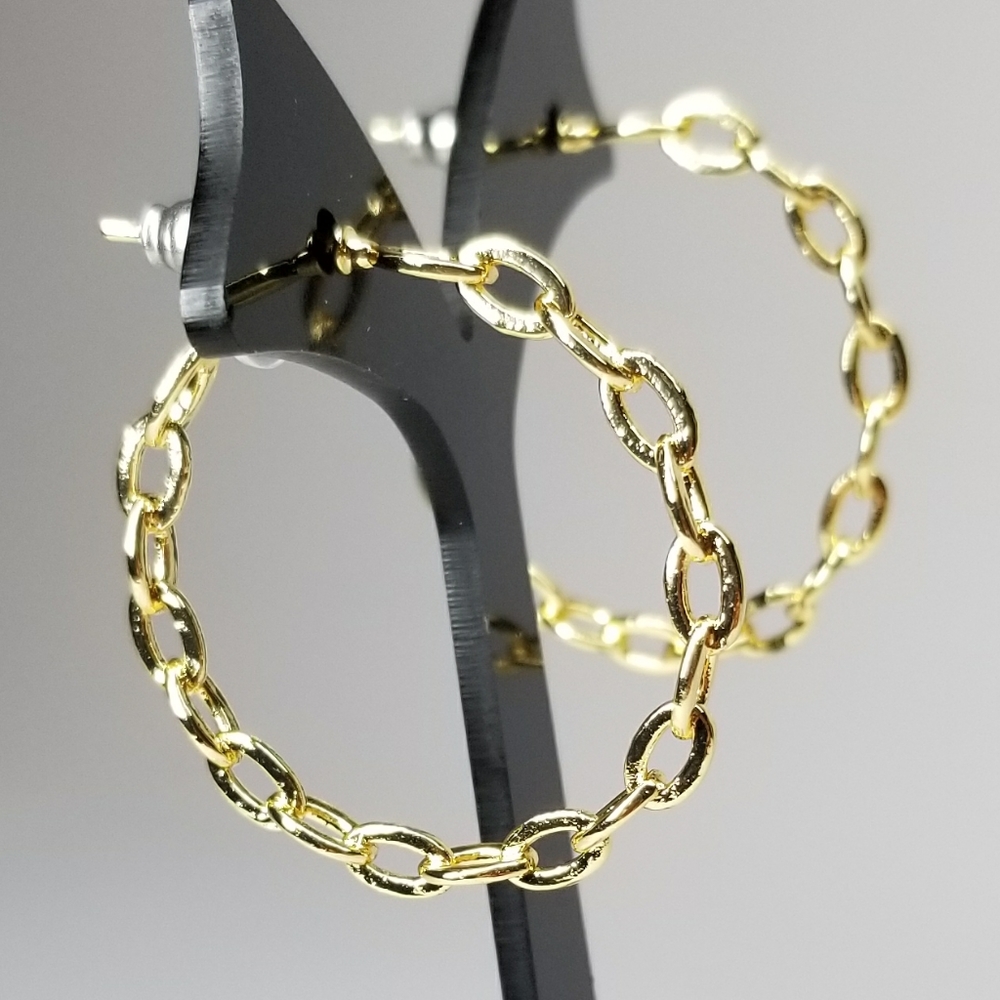 NEW Paperclip Chain Links Hoop Earrings - Picture 2 of 7